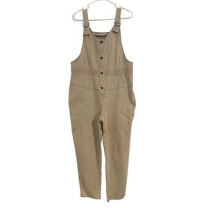 Vtg Dreams Overalls Women Large Tan Khaki Cotton Button Front Adjustable Straps